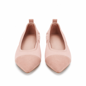 Soft Pink Recycled Nylon and Suede Pointed-Toe Flats