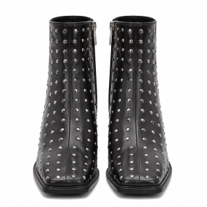 Black Studded Leather Ankle Boots