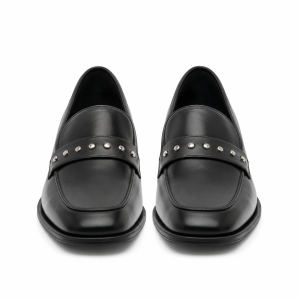 Black Studded Leather Loafers