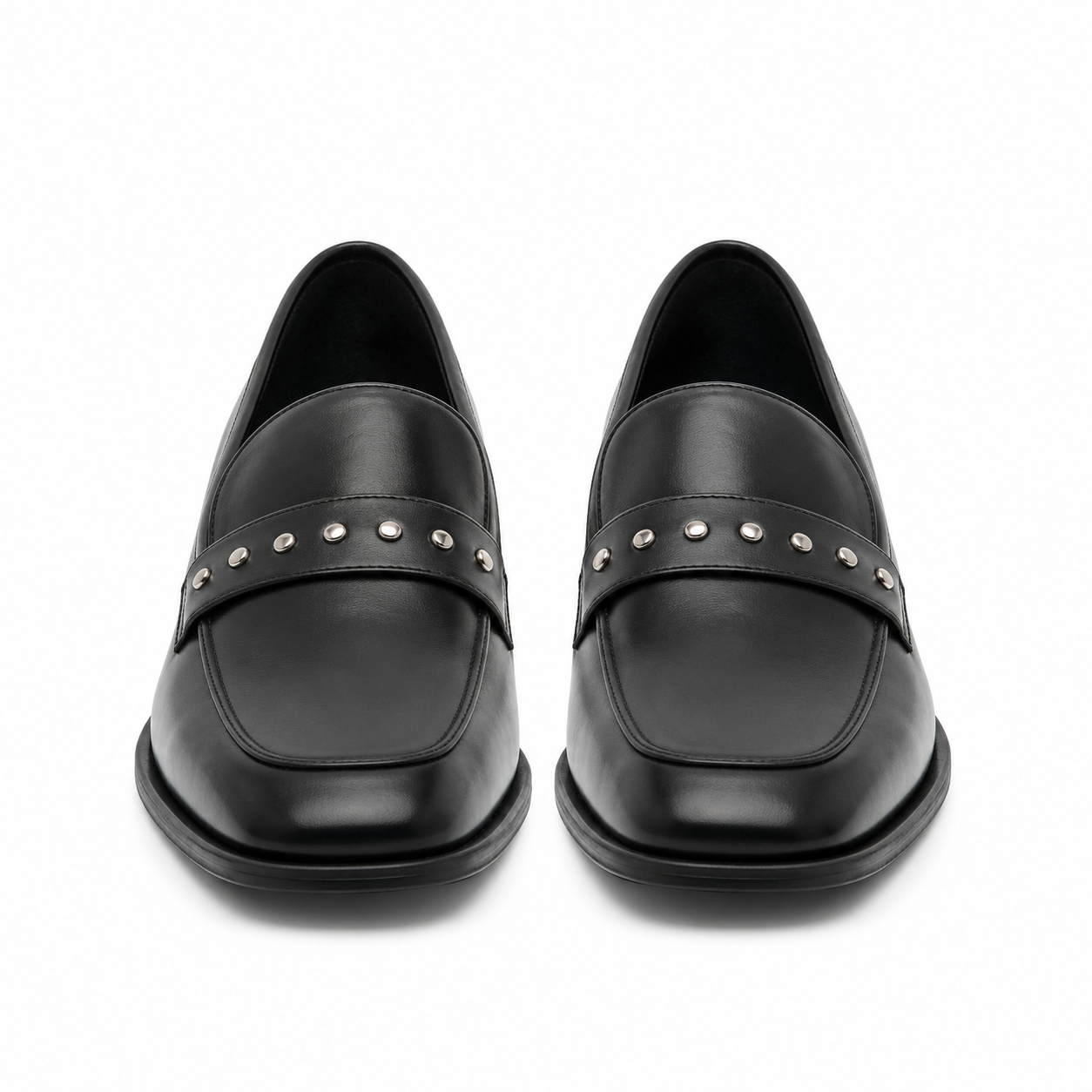 Black Studded Leather Loafers