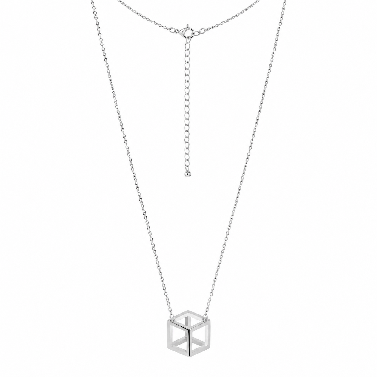 Geometric Cube Sterling Silver Necklace